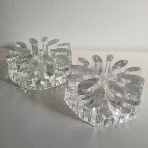 1970s Bel Mondo West German "Ice Glass" tea light candle holders Set of 2 Trivet